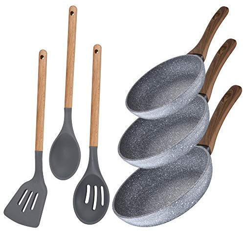 Set 3 Sartenes 22/24/26 + Set Utensilios, Daimiel, Aluminio Forjado, Inducción