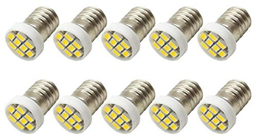Ruiandsion 10Pcs 4300K Warm White E10 Base LED Bulb 0.5W 12V 1210 8SMD Replacement Bulbs for Headlamps Flashlights Torch Lights
