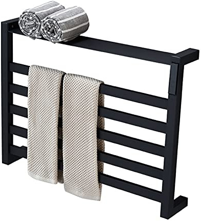 WPHH Portasciugamani Elettrico Nero, Scaldasalviette Elettrico in Acciaio Inossidabile con Controllo della Temperatura E del Tempo, Scaldasalviette da Bagno A Parete, 80W, 44X58x10cm,Hardwired