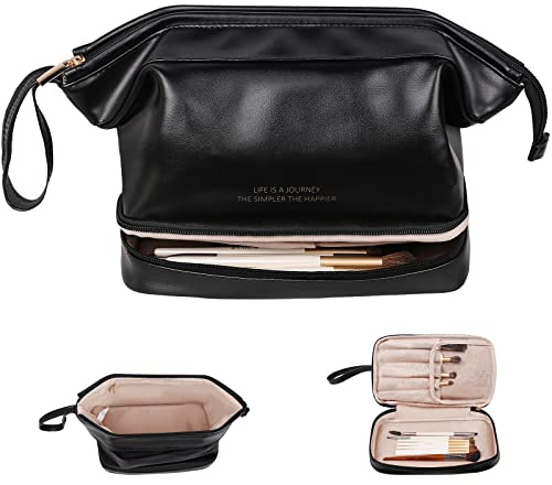 Große Kapazität Make-up Tasche Damen Kosmetiktasche Reisetasche mit Fächern Tragbare PU Leder Reise Make-up Tasche mit Griff