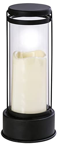 Dehner Lanterne funéraire avec éclairage LED, diamètre 12 cm, hauteur 27 cm, fer/verre, crème