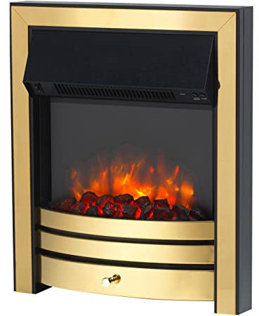Endeavour Fires Roxby Inset Electric Fire Brass Trim and Fret, 220/240Vac 1&2kW, 7 Day Programmable Remote Control Freestanding Electric Fire (with half depth spacer)
