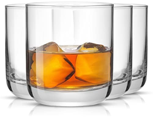 JoyJolt Nova Crystal Whiskey Glasses. Lowball Glasses Set of 4, 10oz Hand Made Short Glass Tumbler with Heavy Base. Double Old Fashioned Rocks Glass for Scotch or Bourbon Dishwasher Safe Glassware.