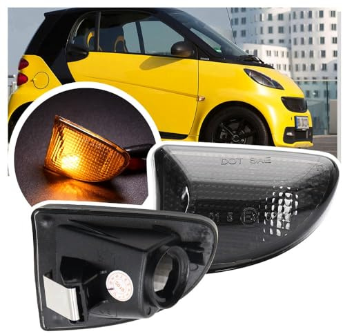 NSLUMO Seitenblinkergehäuse für Smart Fortwo 451 MK1 MK2 2007-2015 2X Rauchglas-Blinker-Repeater-Licht Seitenmarkierungs-Blinker