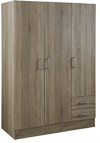 Composad | Armadio della Linea FACILE con 3 Ante e 2 Cassetti, Camera da Letto, Armadio con Ante, Dimensioni (LxAxP) 119,30x184,40x46,30 cm, Colore Rovere Sonoma, Made in Italy