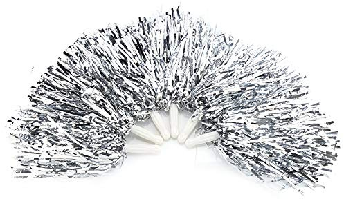 Jenngaoo 6pcs/Pack Cheerleading Poms, Pompoms Cheer Party con Manici in Plastica per Party Dance Sports Cheering Squard Team(d'Argento)