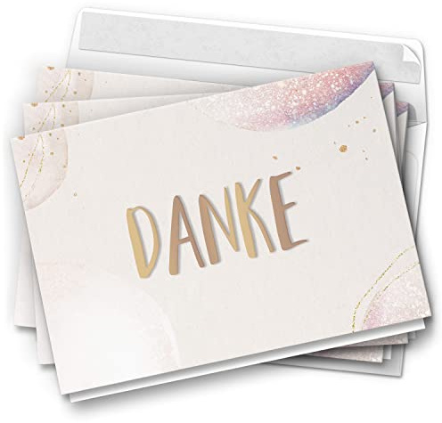 10 Dankeskarten mit Umschlag - Motiv Rosa Sparkle - moderne Klappkarten Danksagungen, Danke sagen, bedanken, Dankeschön Karten