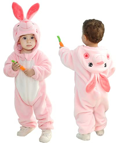 Doladola Bébé grenouillere À Capuchon,enfant Pyjama,Garçons Filles Barboteuse de style animal(Le lapin, 2-3 ans)