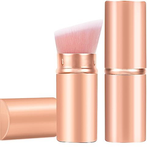Einziehbare Foundation Make-up Pinsel, abgewinkelte Kabuki Pulver Pinsel | Professionelle Puder-Make-up-Pinsel für Foundation, Rouge, Bronzer, Buffing, tierversuchsfrei, mit Abdeckung