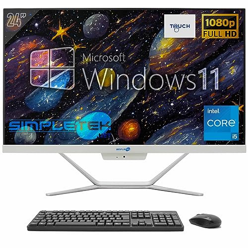 SIMPLETEK - PC All in One Touch Core i5 8GB RAM SSD 240GB Windows 11 | Computer Con Webcam 2K integrata Schermo AiO Touchscreen