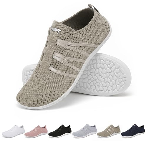 Merdoo Unisex Barefoot Shoes, Slip-On Trainers, Lightweight Barefoot Slippers, Breathable Sports Shoes, Comfortable Barefoot Shoes for Indoor and Outdoor Use, Soft, Non-Slip, EU 37-45, beige, 10 UK