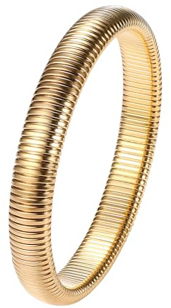 JewelryWe Schlangen Armreif Damen Elastisch: Edelstahl Stretch Armband Elastisch Schlangenarmband Manschette Armspange für Frauen Mädchen 8/10/12/20mm Breite Gold/Silber
