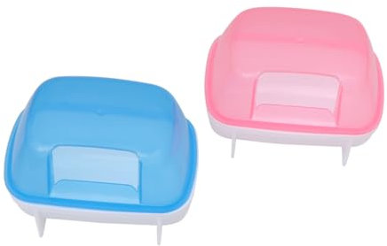 minkissy 4stücke Hamster Sandbad Haus Für Chinchilla Abnehmbarer Sandbadbehälter Für Stressabbauendes Sandbad Halbtransparent Praktisches Design Für Kleine Haustiere Blau Rot