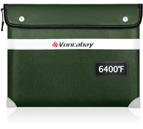 Voncabay Verbesserte 6400F feuerfeste wasserdichte Dokumententasche mit Reißverschluss und reflektierenden Streifen, 36,1 x 27,9 cm, Geldtasche für Bargeld und Dokumente, sicher (grün)