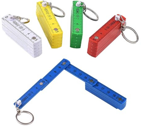 Pack of 5 50 cm mini folding ruler with key ring, plastic material, precise scale, 10 ports, portable and adjustable, suitable for daily measurements and work measurements (5 colours)