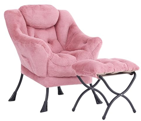 YOTATING Comfy Armchair with Footstool, Lazy Chair with Ottoman Leisure Accent Chair Relax Lounge Chair with Armrests & Side Pocket for Living Room, Bedroom & Small Spaces Armchair