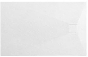 VBChome Duschwanne 100 x 80 x 2,5 cm Weiß Steinstruktur Duschtasse Extra Flach Rechteckig Ablaufgarnitur Abdeckplatte SMC Verbundwerkstoff Universelle Installation Siphon