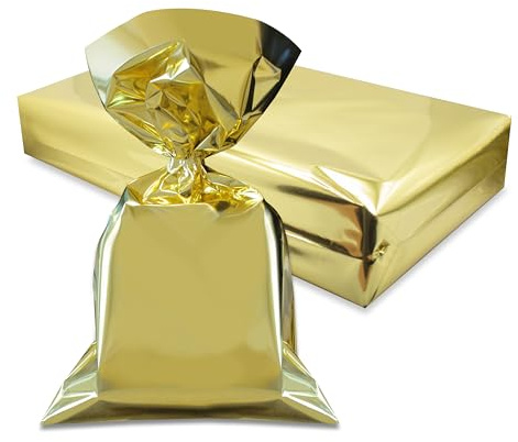 Decoraparty Lot de 50 enveloppes en or métallisé 20 x 35 cm, sacs dorés en plastique polypropylène rectangulaires élégants pour emballage cadeau fête Noël, anniversaire, nouvel an, célébration, cadeau