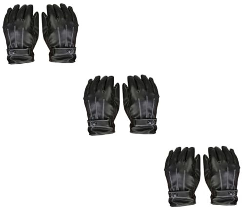 Sosoport 3 Stücke Dicke Warme Handschuhe Für Männer Pu Leder Fahrhandschuhe Winddichte Fäustlinge Fleecefutter