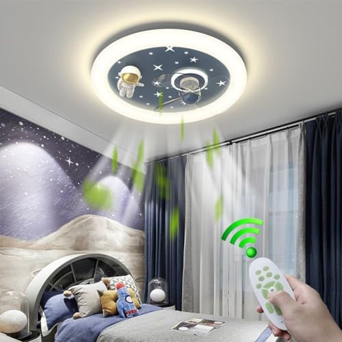 LYSDjia Deckenventilator Mit Beleuchtung Modern LED Dimmbar Fan Deckenleuchte Mit Ventilator Und Fernbedienung Timing Leise 46W Karikatur Kinderzimmer Deckenleuchte Für Schlafzimmer Küche Esszimmer Wo