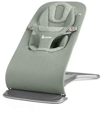 Ergobaby 3-in-1 Evolve Bouncer Mesh, Ergonomische Babywippe für Neugeborene ab Geburt bis zum Kleinkind, Atmungsaktive Babyschaukel mit Neugeboreneneinsatz (2,5 kg - 13,2 kg), Sage Green