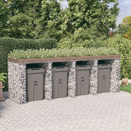 Somanki Gabionen-Mülltonnenbox, Mülltonnenverkleidung, Gerätebox, Müllbox, Mülltonne, Mülleimer Trennsystem, Mülltonnenboxen, 350x91x120 cm Verzinktes Eisen