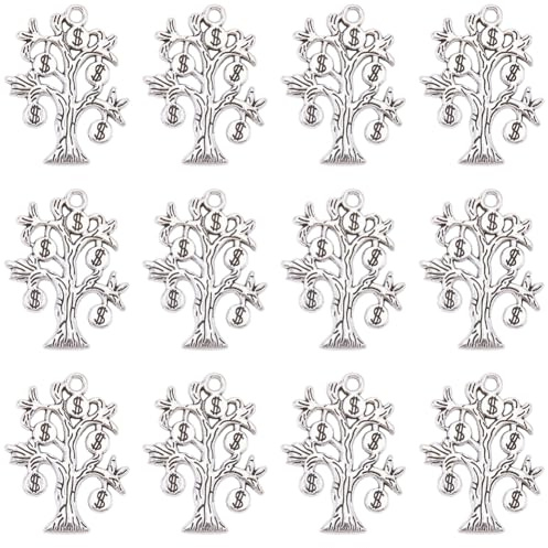 SUNNYCLUE 1 Box Mit 40 Geldbaum Anhängern Silberbaum Anhänger Metalllegierung Antike Dollarbäume Pflanze Reichtum Glücksbringer Anhänger Für Die Schmuckherstellung Anhänger Ohrringe DIY Bastelzubehör