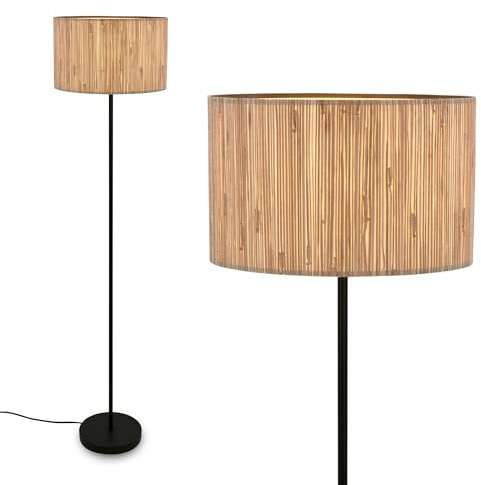 Briloner Lámpara de pie con pantalla de seagrass, interruptor de pie on/off, E27, máx. 10W, boho, estética, lámpara de pie, lámpara de lectura, 35 x 161 cm (DxH), color natural