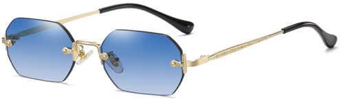 JCTAIFOO Retro Randlose Rechteckige Sonnenbrille Damen Herren Vintage Schlanke Rechteckig Getönte Brille