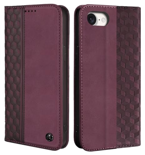 CXTCASE fodral för iPhone 16e, mobilfodral i plånboksmodell i PU-läder för iPhone 16e, Flip-modell i plånboksdesign, vinröd.