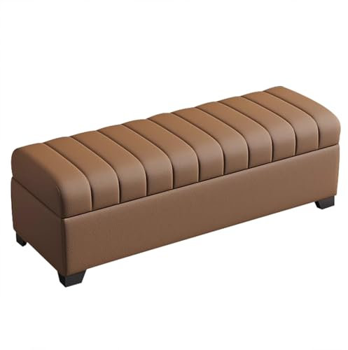 ZPRYZHD Sitzbank mit Stauraum, Leder-Aufbewahrungshocker, Fußbank am Bett mit Gepolstertem Sitz, Schuh-Organizer-Bank, für Wohnzimmer, Eingangsbereich(Brown,47.2in/120cm)