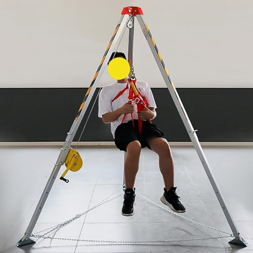 Fall Arrest Kits, Confined Space Tripod 7 Feet Legs, Rope Rescue Tripod with Self-Lock Device 1200lbs/ 1800lbs/ 2600lbs Winch, Sewer Rescue Tripod for Manhole/Tunneling/Cable Trench (Size