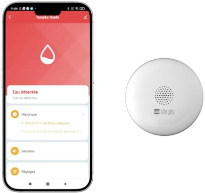 Konyks Osafe - Détecteur de Fuite d'eau et d'Inondation Connecté WiFi 2.4 GHz, Bluetooth, Compatible Tuya Smart et Smartlife, 69x27,6 mm, IP67