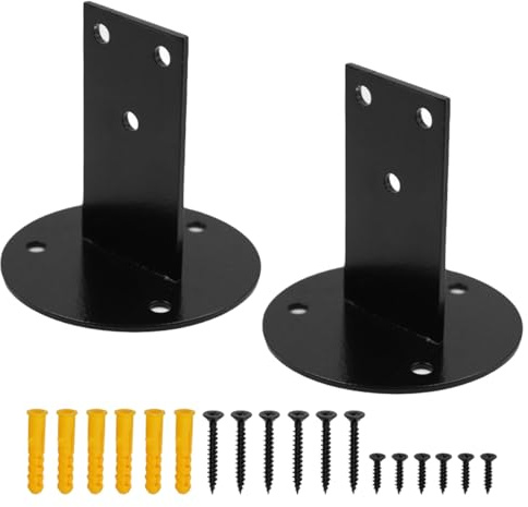 Enwye 2 Pcs Straight Stainless Steel Stair Handrail Bracket Wall Mounted Black Metal Railing Wood Handrail Flat Base Holder For Indoor Outdoor Use