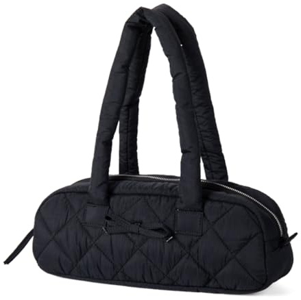 Élégant sac à bandoulière d'automne avec nœud papillon doux matelassé motif carreaux style pain sac à main rembourré sac à main matelassé, Noir , Organiseur de sac