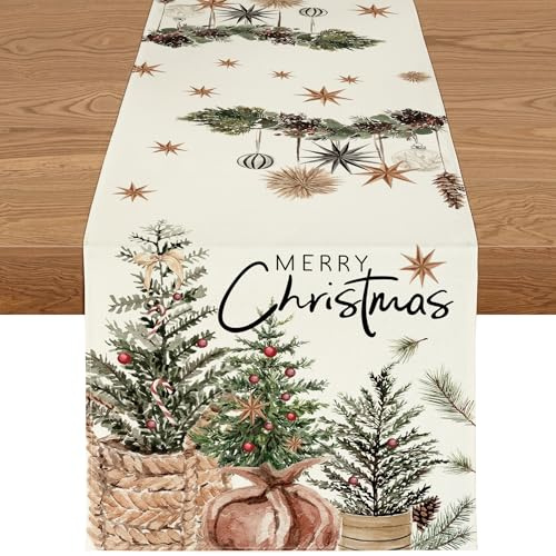 YCOLL Weihnachtsdeko Tisch Tischläufer Weihnachten Tischläufer Weihnachtsbaum Winter Wasserabweisend Tischläufer Modern Weihnachtstischläufer für Drinnen und Draußen Party Küche Esstisch Dekoration