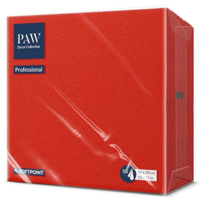 PAW Servietten 38 x 38 cm, 50 Stück Soft Point - Chilirot | Stoffähnlich weich und dabei stabil, lebensmittelecht, ideal für Gastronomie, Hotels und Cafés, made in Europe