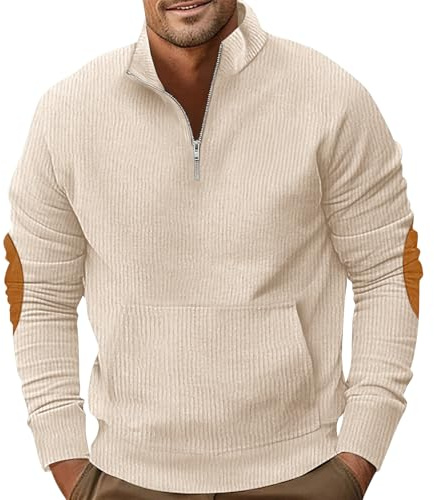 PRIVIMIX Felpa Uomo con Zip Maglione Tuta Senza Cappuccio Pullover Invernale Maglietta con Tasca M-3XL