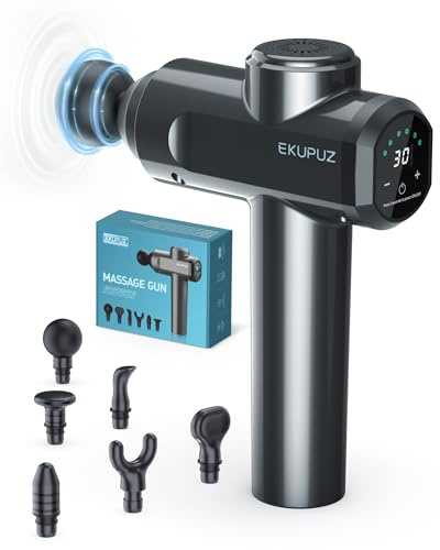 Pistola Massaggio Muscolare 30 Velocità, Ultra Leggero - Silenzioso (35dB) con 6 Testine, Ricarica USB-C, con Display a LED per Sport/Ufficio/Viaggi, Regalo Fitness Ideale