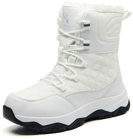 ROVELLIA Snow Boots for Women Waterproof Mid-Calf Booties Winter Hiking Boot Durable Warm Winter Outdoor Footwear Fur Lined Boot Non-Slip Climbing Shoes (White-41.5)