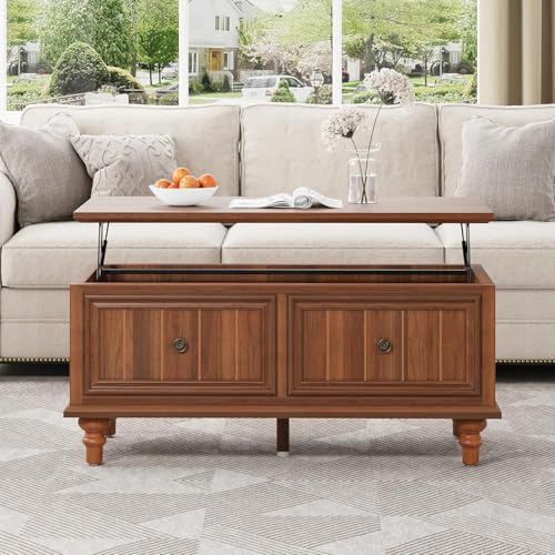 Verstellbarer Couchtisch mit anhebbarer Platte Stauraum Manueller Höhenmechanismus, umwandelbarer Ess-/Arbeitsbereich, rustikales Eichen-Finish, platzsparendes, kompaktes 100cm Design (Nussbaum)