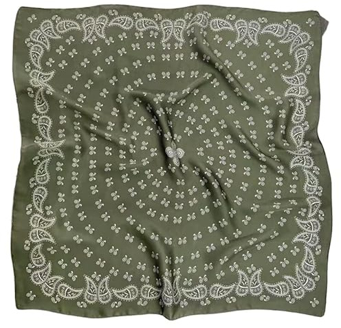 GIMIRO Frauen 70x70cm Schal Simulierte Seide Blumen Schal Krawatte Hahnentritt-Bandana (Olive Green PSL XX-144)