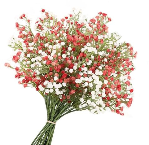 Briocht 6PCS Artificial Flowers Bouquets – Real Touch Babys Breath Faux Flowers, Pink & White Fake Gypsophila for Wedding, Party, DIY Floral Arrangements, Home Decor & Table Centerpieces