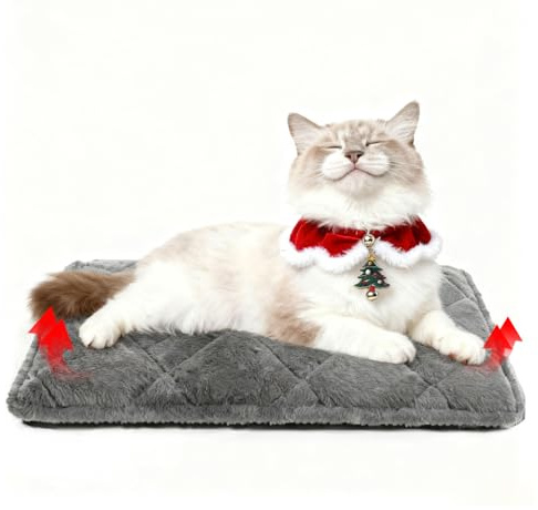 MORA PETS Plush Self Heating Cat Bed Thicker Heated Pet Mat Ultra-Soft Fleece Pet Heating Pad Self Warming Cat Pad for Kittens Indoor Outdoor, Washable Cover, Anti-Slip Base, 61x46cm