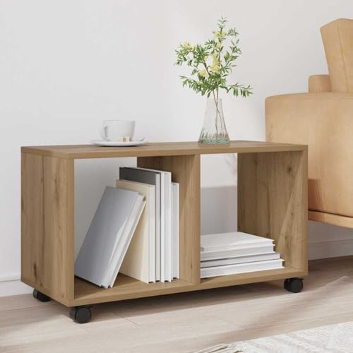 Ziaphsol Rullskåp Artisan-ek 72 x 33 x 42,5 cm, trämaterial, mobil, mångsidigt förvaringsskåp för kontor, vardagsrum och kök