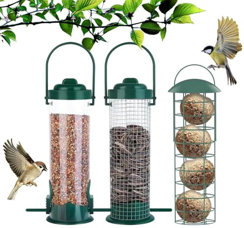 HunicandIU Mangiatoia Per Uccelli | Portacibo In Metallo Antiruggine | Mangiatoia Per Uccelli Da Esterno Ad Alta Capacità,per Cinciallegra Fringuello Giardino Cortile Balcone Albero