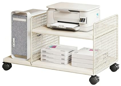 YOWLLXOF Soporte para Impresora Debajo del Escritorio,Carro para Impresora móvil con Bloqueable Ruedas,2 Niveles, para Suministros de Oficina, Casa Organizador(White)