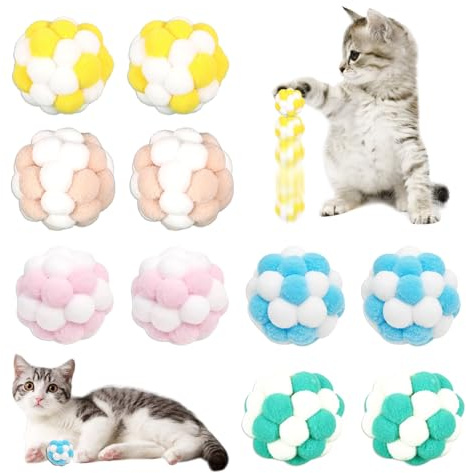 BSITSSS 10 Stück Katzenspielzeug Bälle für Katzen, Bunt Pompons mit Glöckchen 4.8CM, Weich Interaktives Spielzeug für Innen Spielen Trainings Kauen Kratzen Fangen