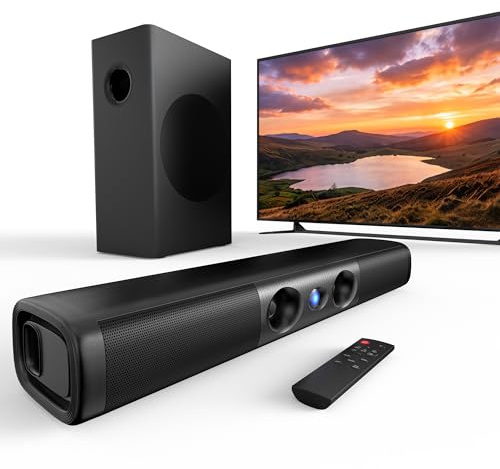 WebsLand 100W Sound Bar with Wired Subwoofer, Deep Bass & Crystal Dialogue
