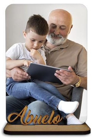 Genérico Portafotos Personalizado para Abuelo, con Palabra Abuelo de Madera, Decoración de Mesa con Foto, regalo